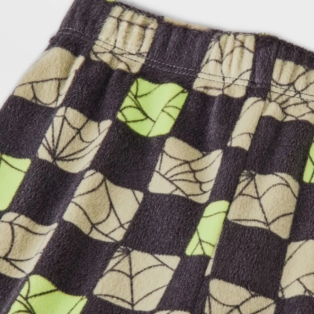 New Toddler Snuggly Soft Checkered Spiderweb Halloween Pajama Set 2T